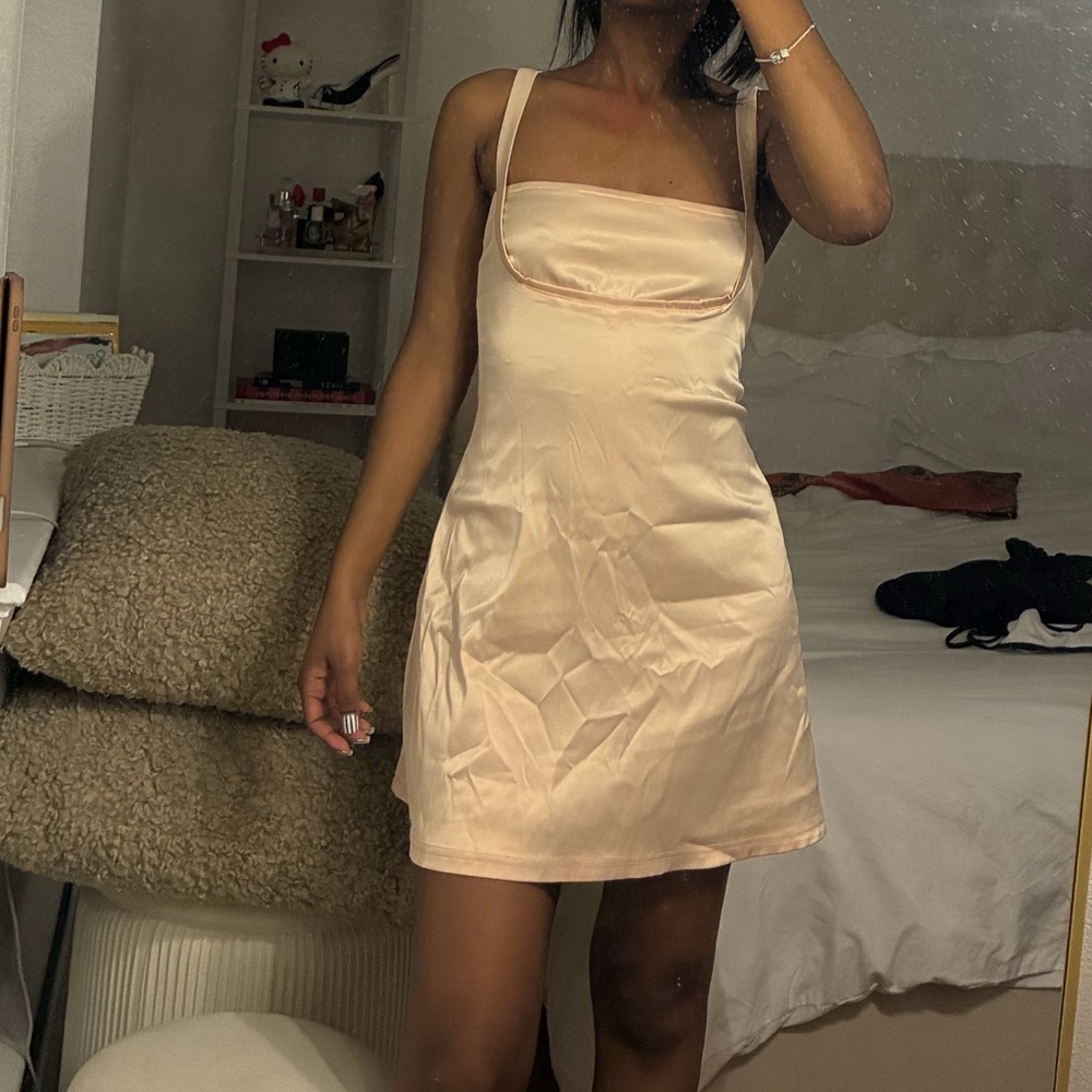 Satin Slip Mini Dress in Champagne